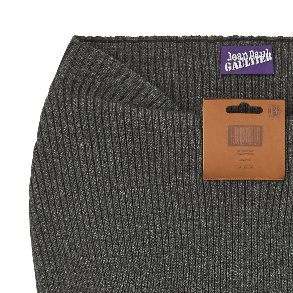 장 폴 고티에 우먼 믹스 울 립 2X2 미디 스커트 위드 레더 태그 디테일 미들그레이 - 26FW(Jean Paul Gaultier Women Mix Wool Rib 2X2 Midi Skirt With Leather Tag Details Middlegrey - 26FW) - 4