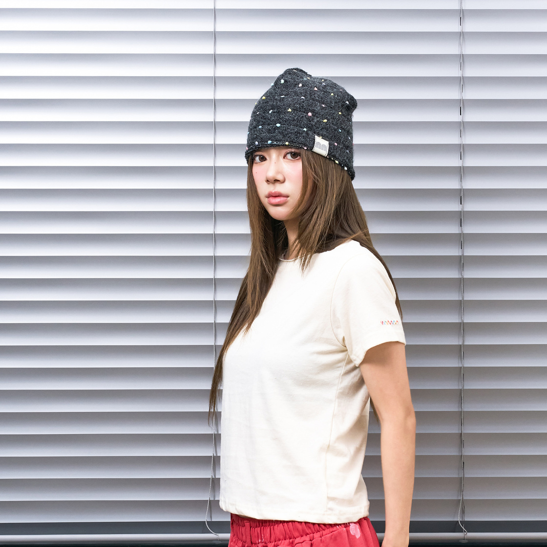 낫뉴 nn 라벨 도트 스트라이프 비니 차콜(Not New nn Label Dot Stripe Beanie Charcoal) - 4