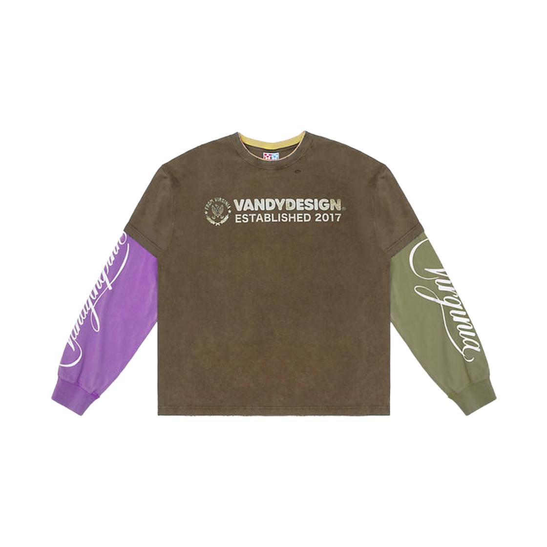 반디 더 핑크 레이어드 VTP 디자인 롱슬리브 티셔츠 브라운(Vandy The Pink Layered VTP Design Long Sleeve T-Shirt Brown) - 1