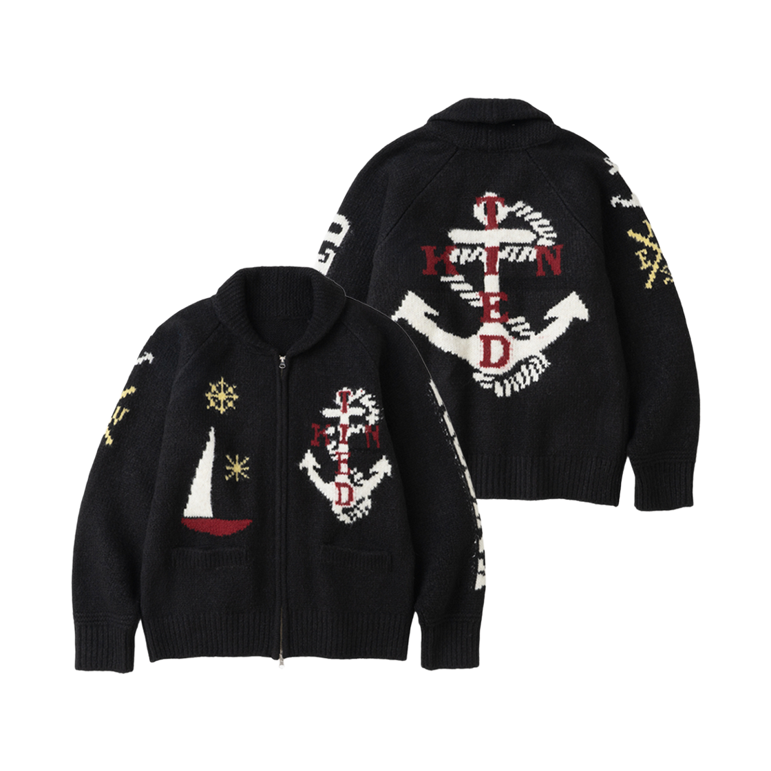 니티드 파이러츠 코위찬 울 집업 블랙(Knitted Pirates Cowichan Wool Zip-Up Black) - 2