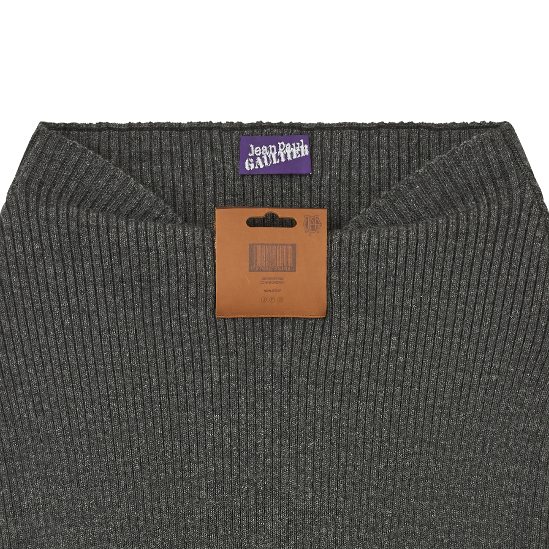 장 폴 고티에 우먼 믹스 울 립 2X2 미디 스커트 위드 레더 태그 디테일 미들그레이 - 26FW(Jean Paul Gaultier Women Mix Wool Rib 2X2 Midi Skirt With Leather Tag Details Middlegrey - 26FW) - 3