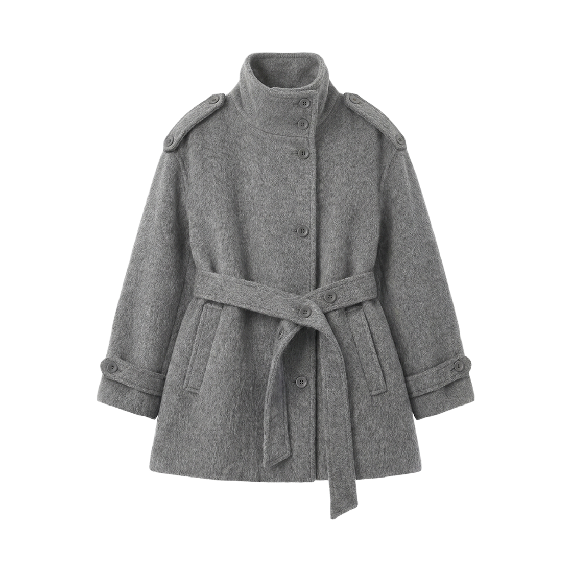 RS26WCT101GRY Rosefrantz Belted Funnel-Neck Wool Half Coat [Gray]