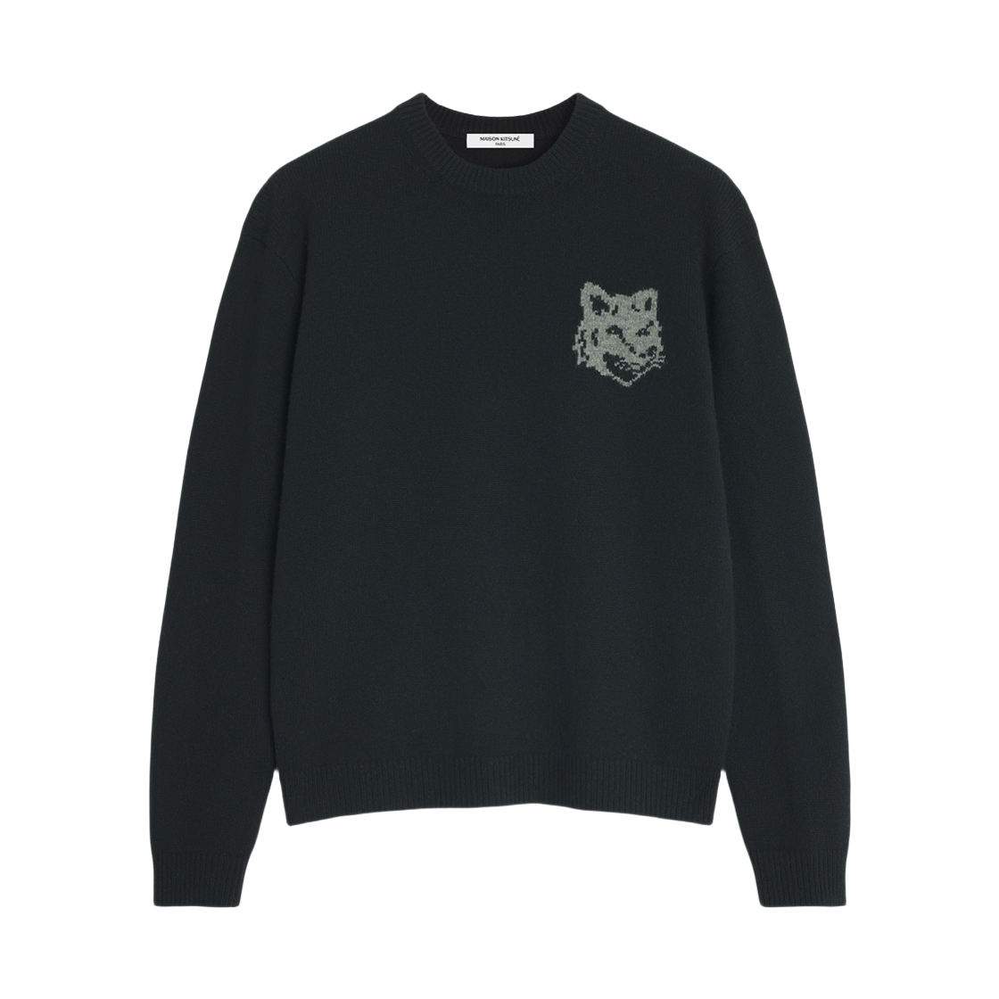 PM00816KM0329 0391 25F [15% 쿠폰] Maison Kitsune Fox Head Intarsia Merino Jumper Black Medium Grey Melange