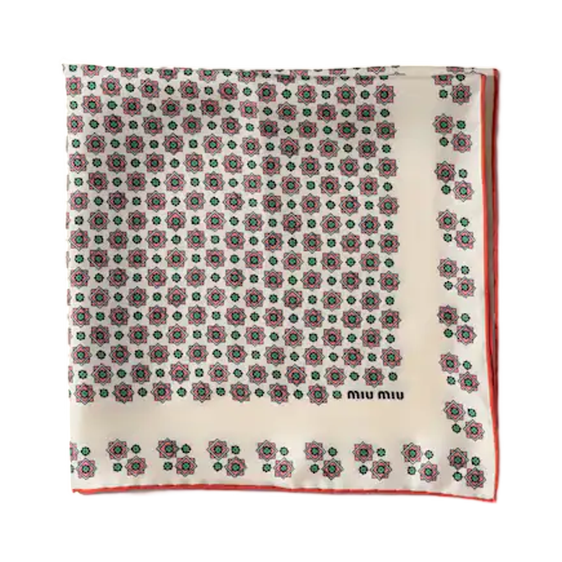 5FF004-2G9L-F05NV Miu Miu Printed Twill Scarf Pollen Cherry