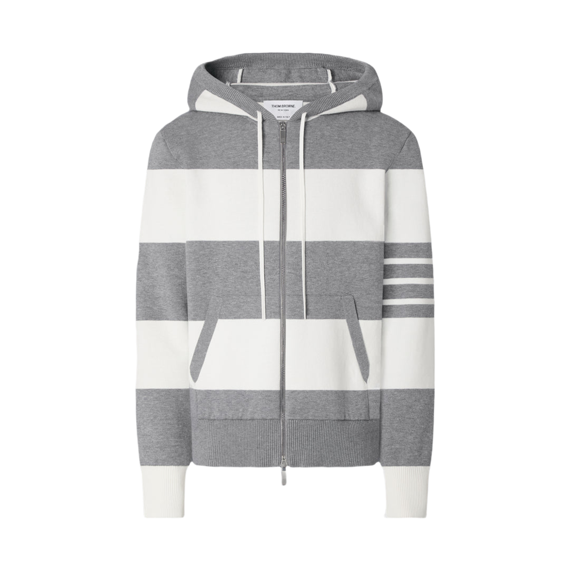 MKT025A Y3004 055 26F [15% 쿠폰] Thom Browne Hector 4-Bar Rugby Zip Up Hoodie Light Grey