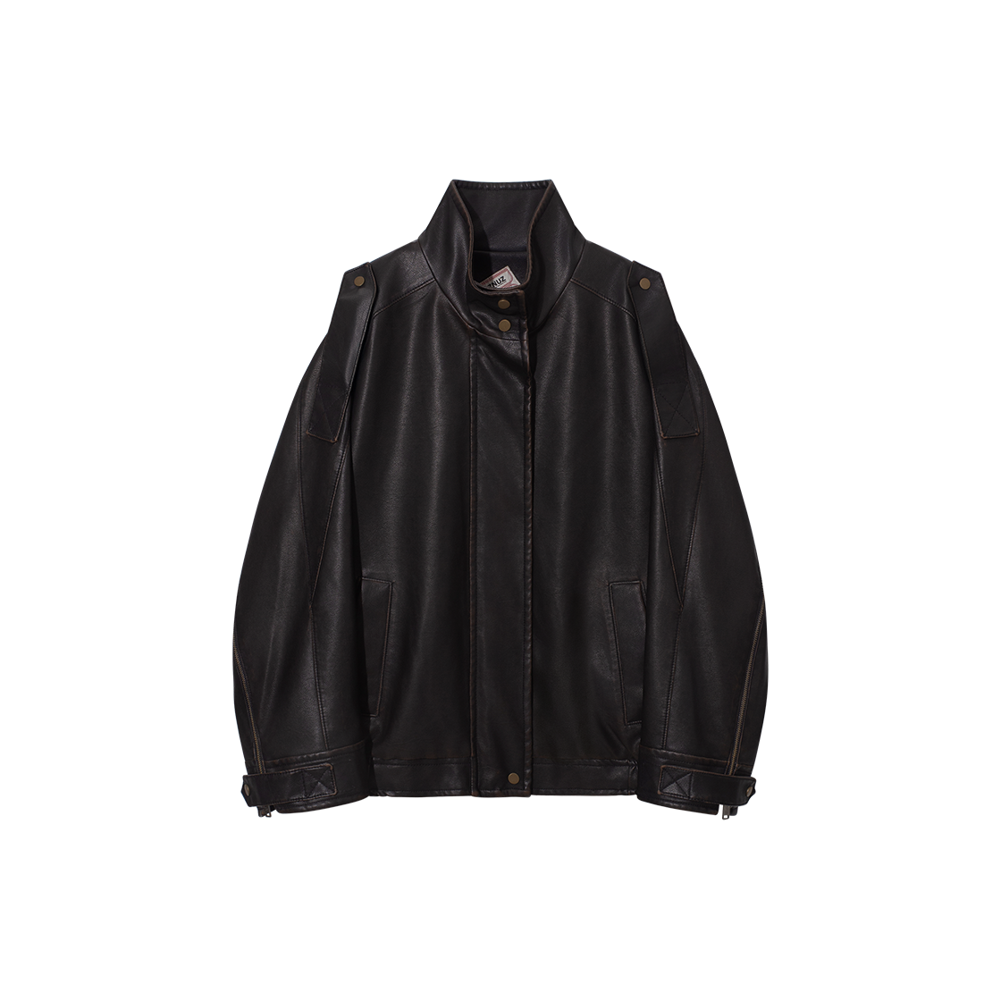 Z26F-WJP05-BR Znuz Marz High Neck Leather Blouson - Brown
