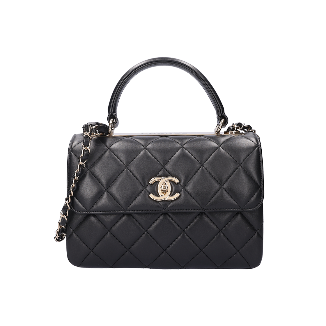 ITGTCW9B8NH2 Chanel Top Handle Chain Flap Bag Lambskin Black Gold Metal