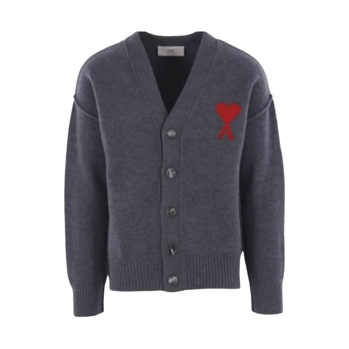 UKC367 018 084 M 25F [15% 쿠폰] AMI de Coeur Felted Merino Wool Cardigan Heather Grey Red