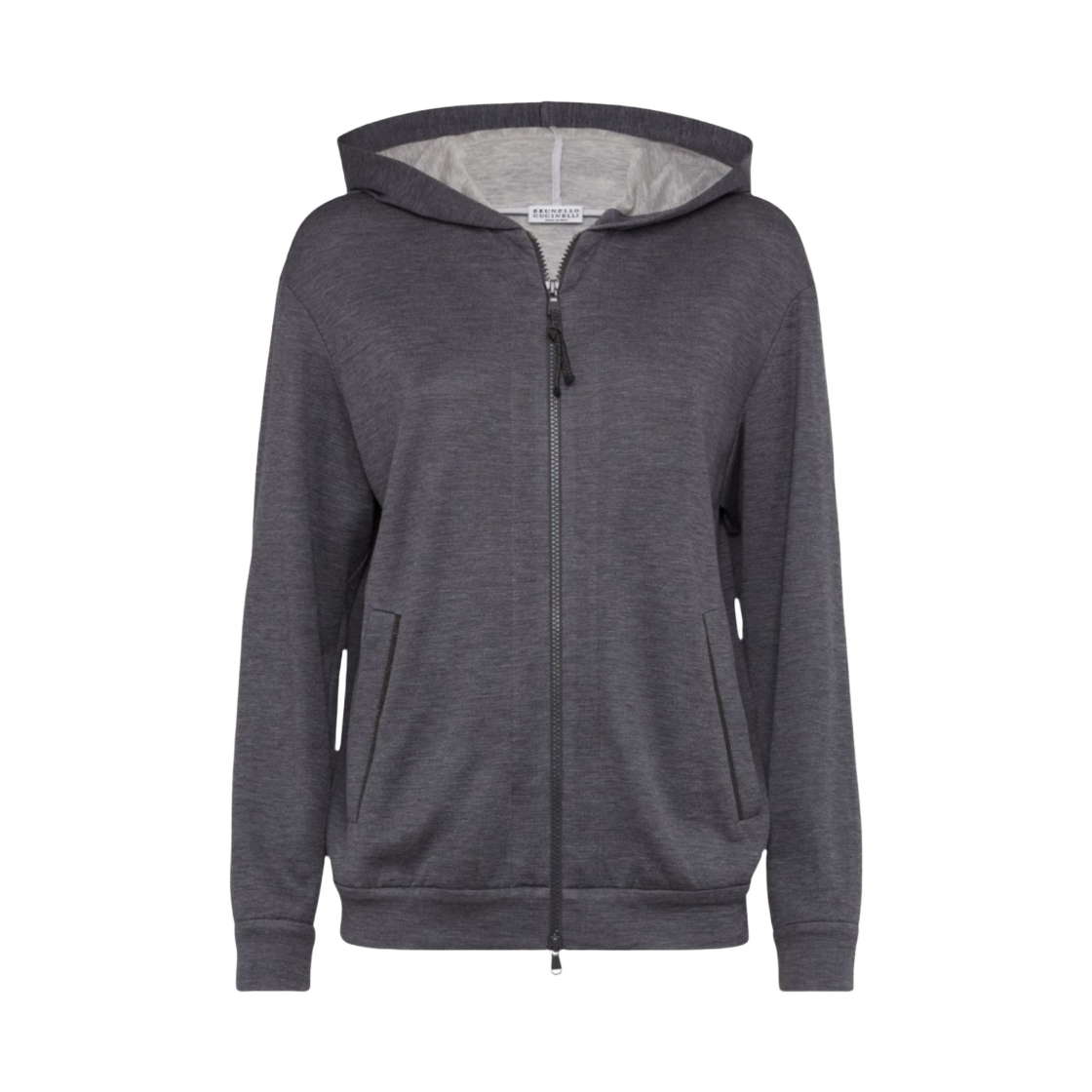 MD828SB806 C572 24F [15% 쿠폰] (W) Brunello Cucinelli Cotton Silk Interlock Hooded Sweatshirt With Precious Zipper Pull Dark Grey