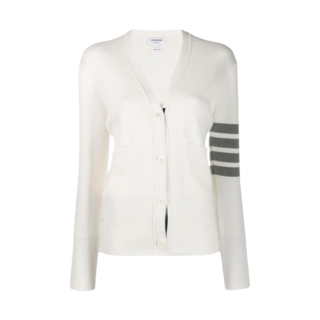 FKC207A 00219 100 25S [15% 쿠폰] (W) Thom Browne Cotton Crepe Milano Stitch 4-Bar Cardigan White