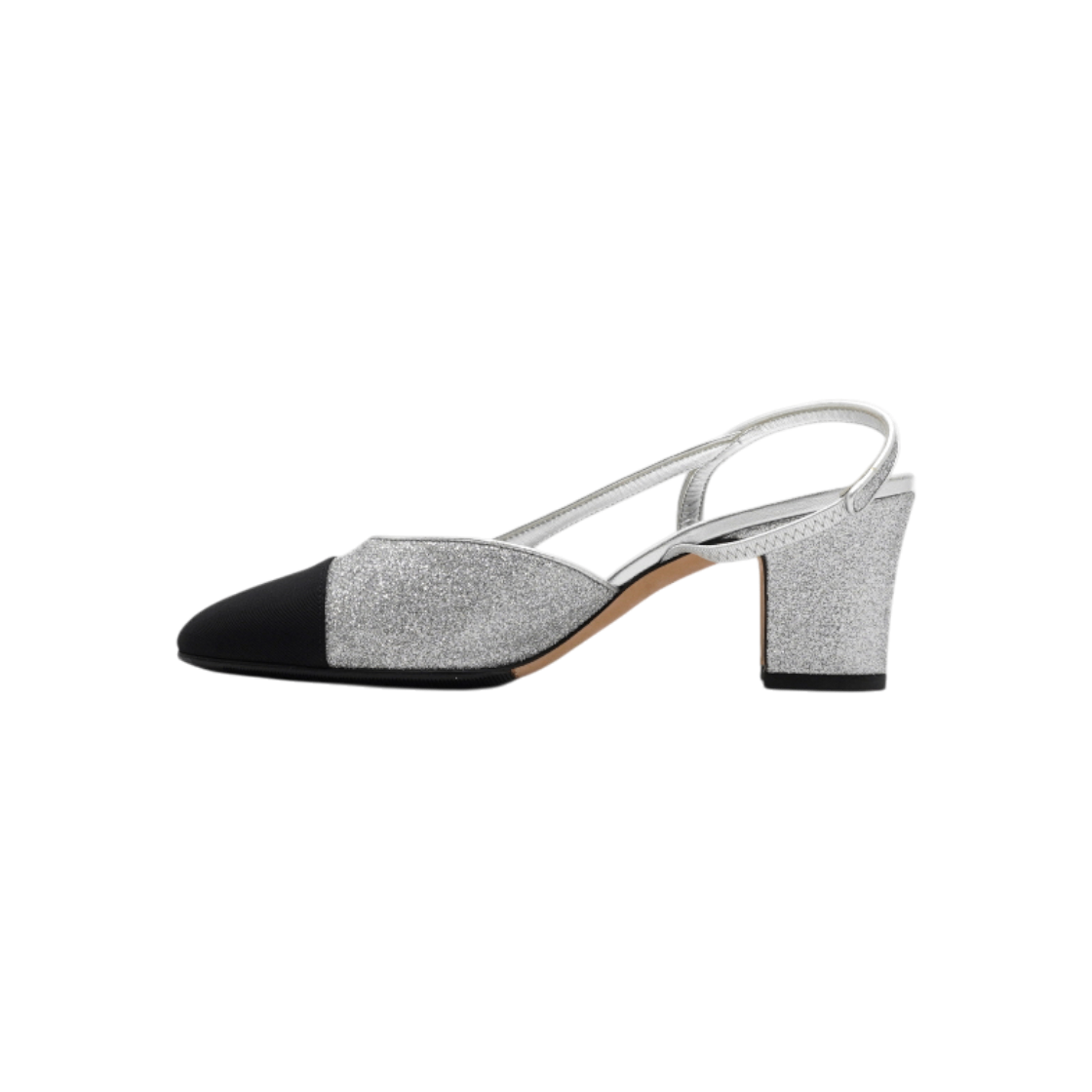 ITBC3DGP2M7J Chanel Black Silver Glitter Pumps CC Logo