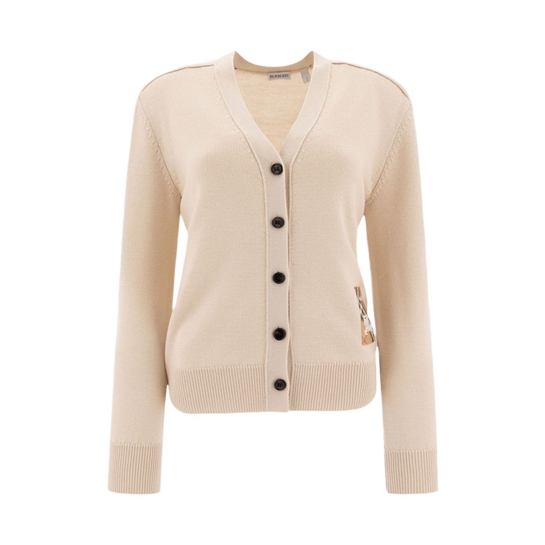 8102690 NUTMEG 25S [15% 쿠폰] (W) Burberry EKD Logo Patch Wool Cardigan Beige