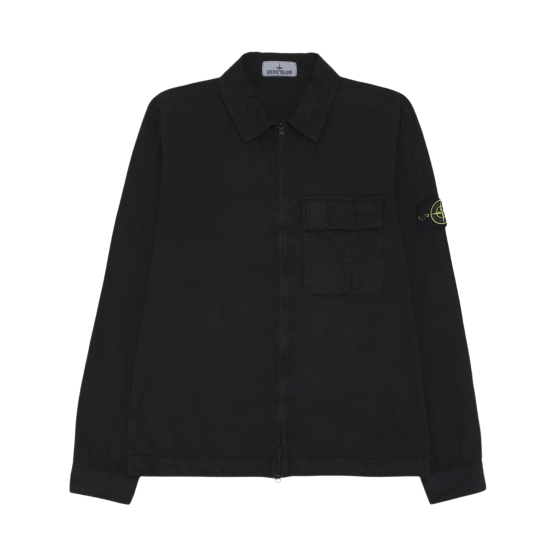 L1S151200008 S00WN V012 [15% 쿠폰] Stone Island 1200008 Brushed Organic Cotton Canvas Old Effect Regular Fit Zip Up Overshirt with Pockets Black - 26SS