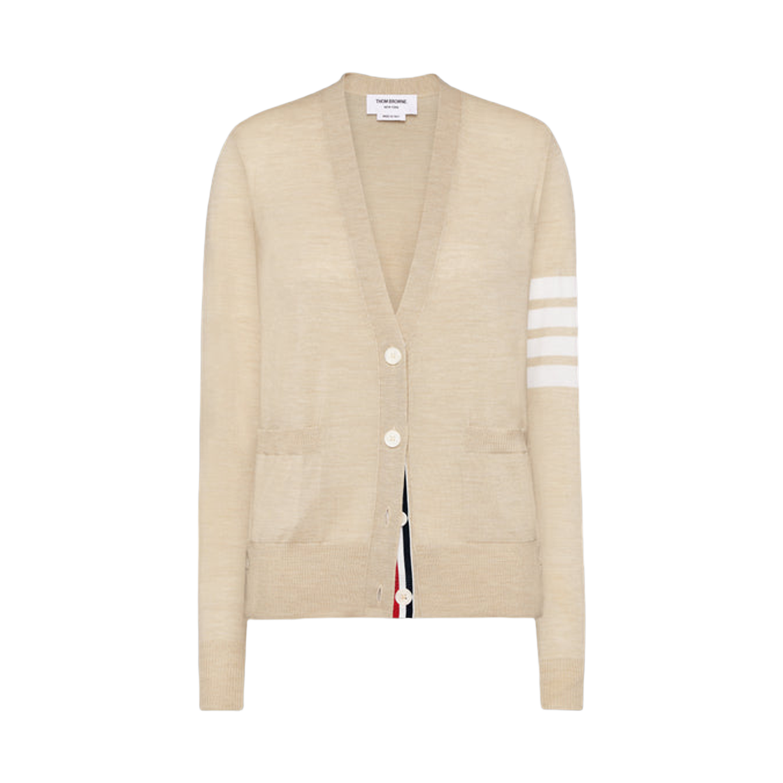 FKC334A Y1014 260 26S [15% 쿠폰] (W) Thom Browne Fine Merino Wool 4-Bar Relaxed Fit Cardigan Beige