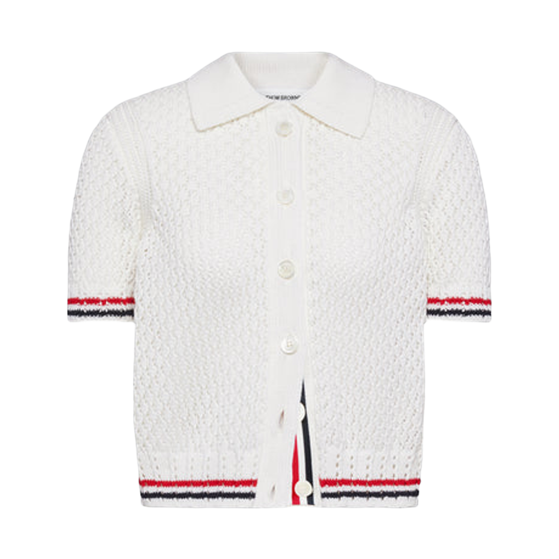 FKC694A Y3062 100 26S [15% 쿠폰] (W) Thom Browne Hector Pointelle Short Sleeve Cardigan White