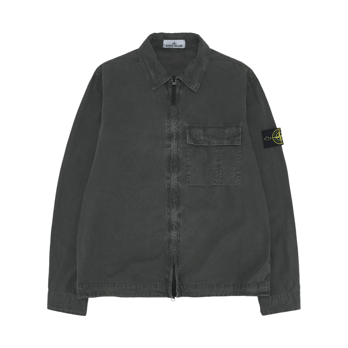 L1S151200008 S00WN V016 [15% 쿠폰] Stone Island 1200008 Brushed Organic Cotton Canvas Old Effect Regular-Fit Zip-Up Overshirt with Pocket Charcoal Grey - 26SS