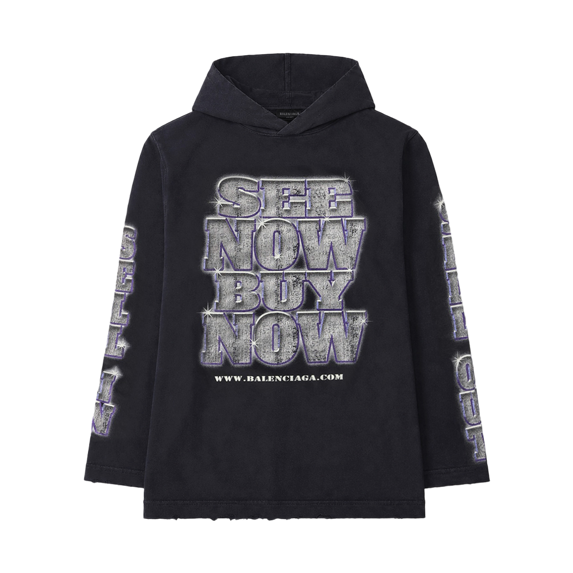790374 TQVF1 1083 [15% 쿠폰] (W) Balenciaga Snbn Long Sleeve Hooded Fitted T-Shirt Black