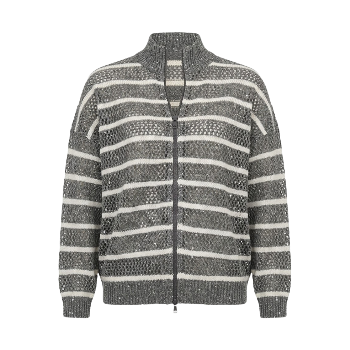 MCO558906 CXE79 25S [15% 쿠폰] (W) Brunello Cucinelli Linen Dazzling Striped Net Cardigan Grey