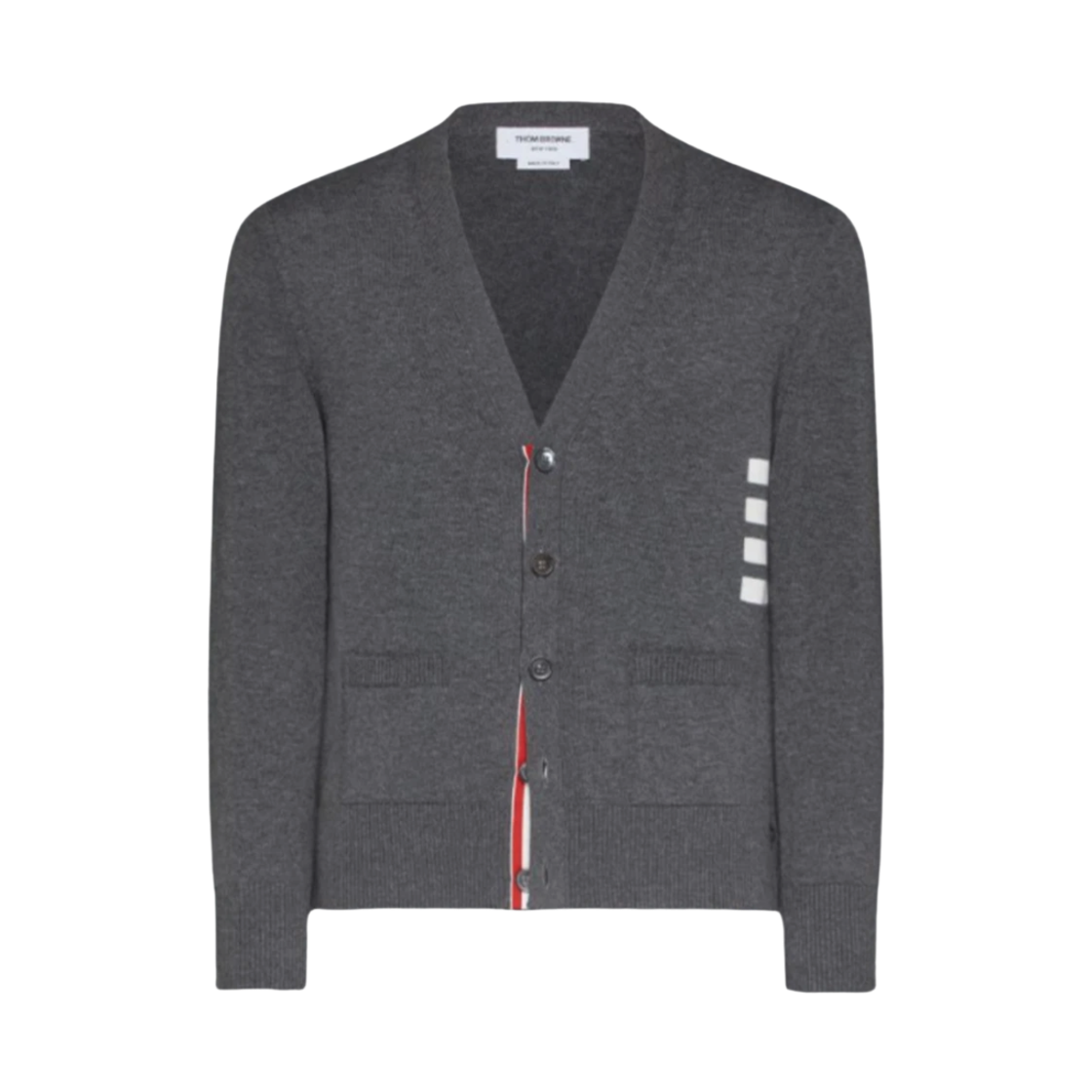 MKC581A Y3043 035 25S [15% 쿠폰] Thom Browne Cotton 4-Bar Relaxed Fit V-Neck Cardigan Medium Grey