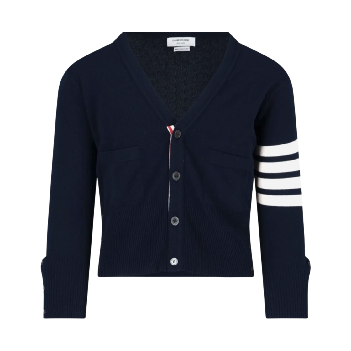 MKCS01A 00011 415 25F [15% 쿠폰] Thom Browne Cashmere 4-Bar Short V-Neck Cardigan Navy