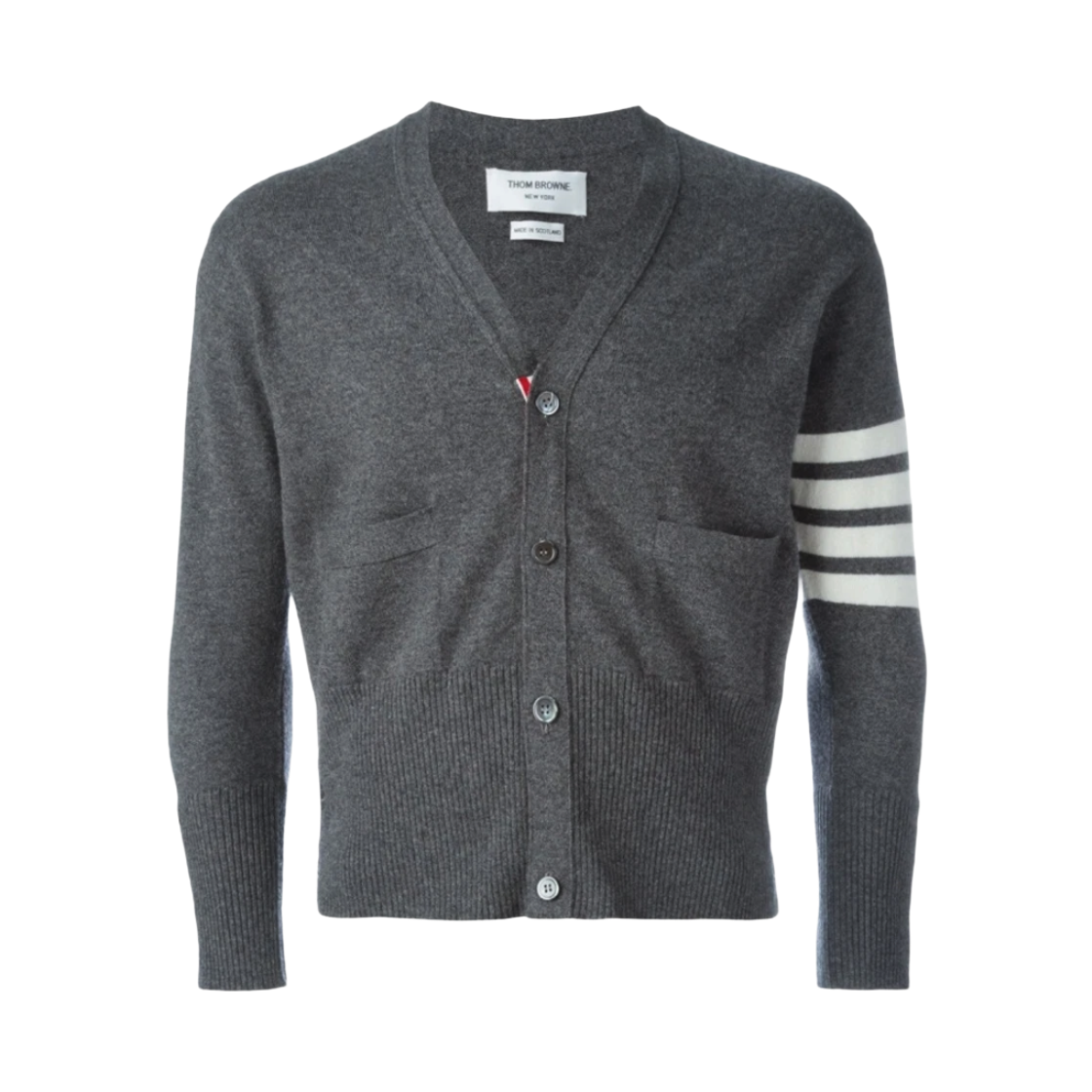 MKCS01A 00011 038 25F [15% 쿠폰] Thom Browne Cashmere 4-Bar Short V-Neck Cardigan Medium Grey