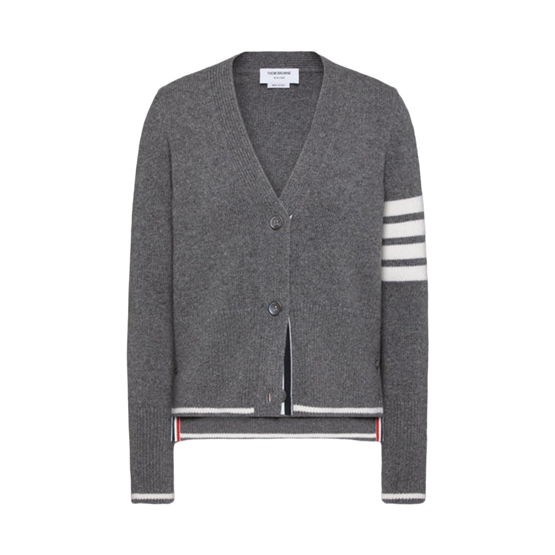 FKC657A Y1029 035 25F [15% 쿠폰] (W) Thom Browne Fine Merino Intarsia Geese 4-Bar V-Neck Cardigan Medium Grey