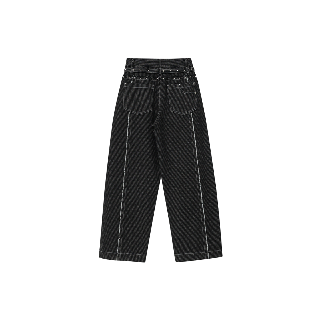 제뉴즈 스터드 벨트 스트랩 데님 팬츠 - 블랙(Znuz Stud Belt Stripe Denim Pants - Black) - 2