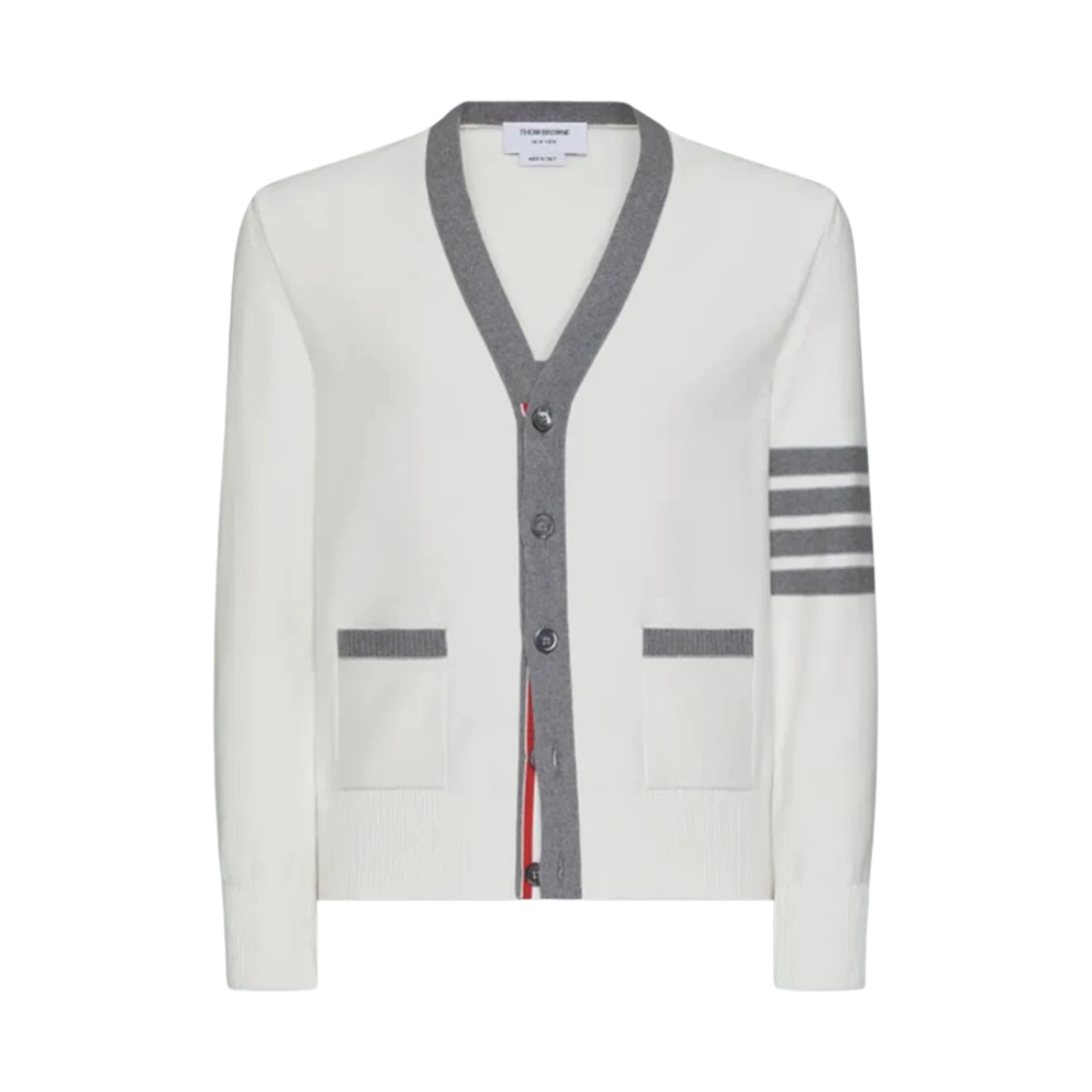 MKC582A Y3006 100 25S [15% 쿠폰] Thom Browne Cotton 4-Bar Relaxed Fit Hector V-Neck Cardigan White