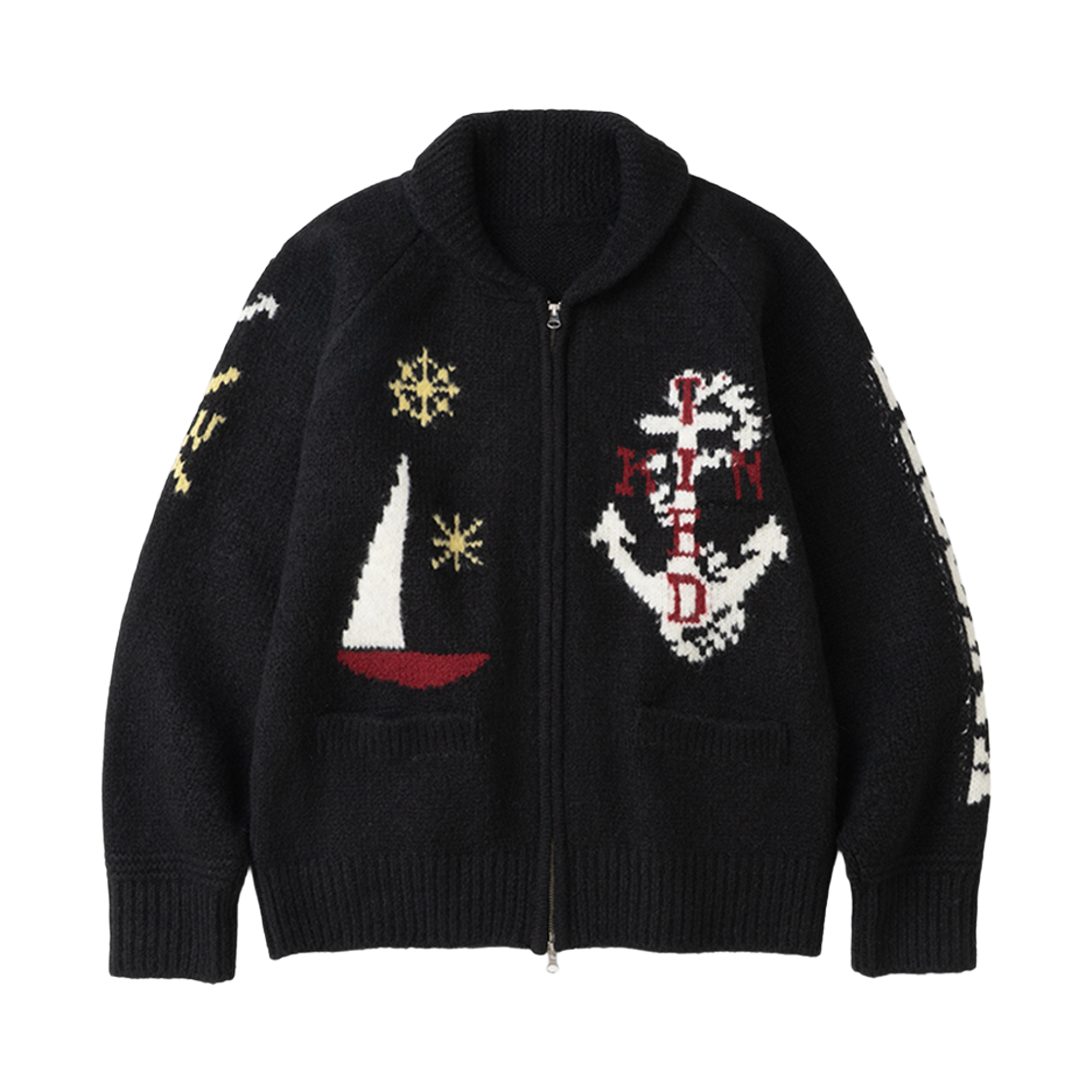K26FWUCD05BK Knitted Pirates Cowichan Wool Zip-Up Black