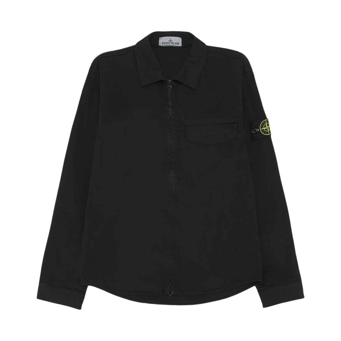 L1S151200015 S0012 V002 [15% 쿠폰] Stone Island 1200015 Stretch Organic Cotton Satin Regular Fit Overshirt with Concealed Zip Black - 26SS