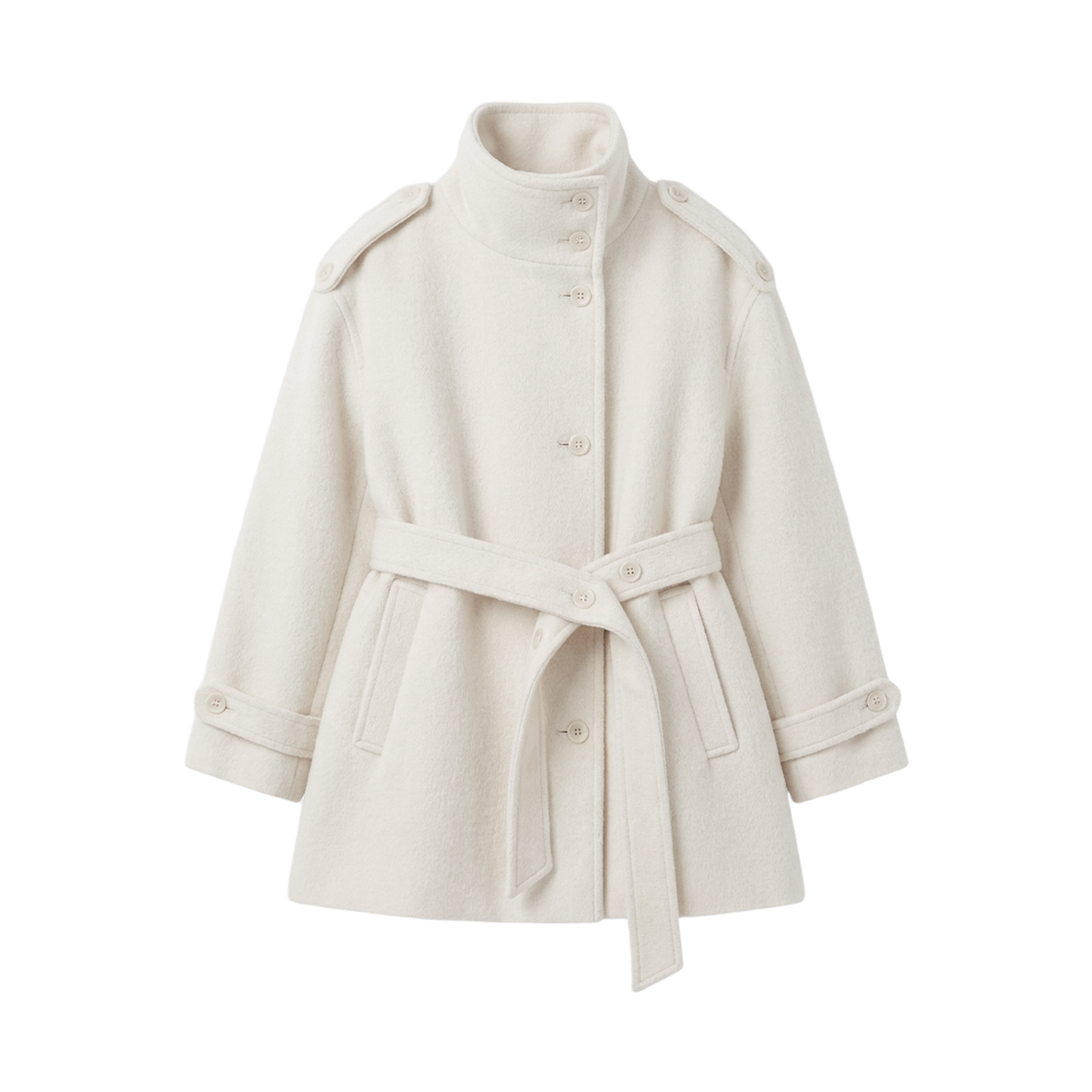 RS26WCT101IVR Rosefrantz Belted Funnel-Neck Wool Half Coat [Ivory]
