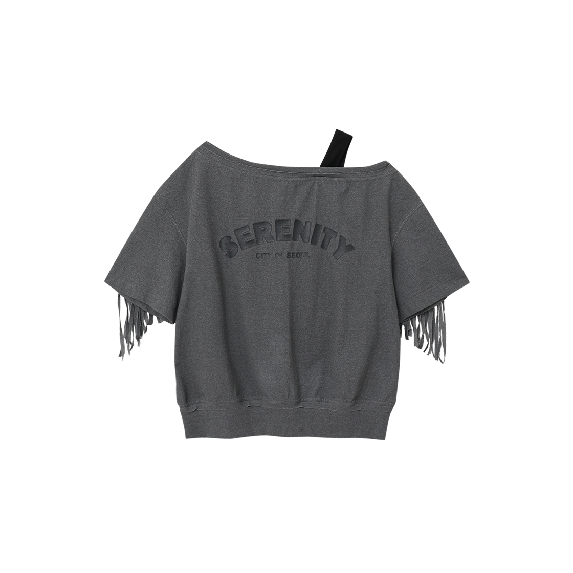 Z26R-WTS23-CH Znuz Dropz One-Shoulder Fringe Sweat T-Shirt - Charcoal
