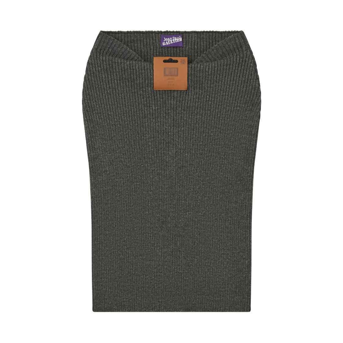 장 폴 고티에 우먼 믹스 울 립 2X2 미디 스커트 위드 레더 태그 디테일 미들그레이 - 26FW(Jean Paul Gaultier Women Mix Wool Rib 2X2 Midi Skirt With Leather Tag Details Middlegrey - 26FW)