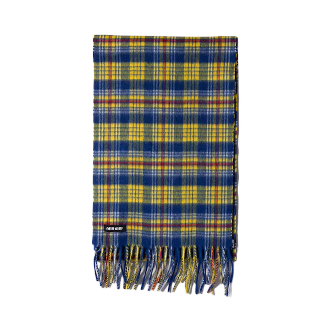5FS173-2G9G-F0MRC Miu Miu Wool and Cashmere Scarf Royal Blue Yellow