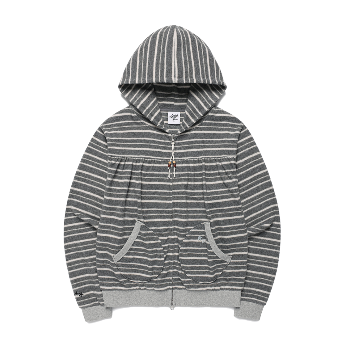 CV2GFFM483AGR CAVISH Soft Striped Shirring Zip Up Hoodie Grey