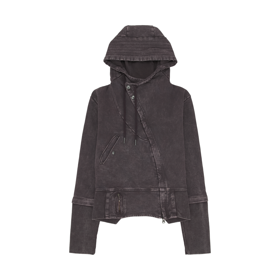 (W) 미스치프 어시메트릭 후드 집업 퍼플 브라운((W) Mischief Asymmetric Hoodie Zip-Up Purple Brown)
