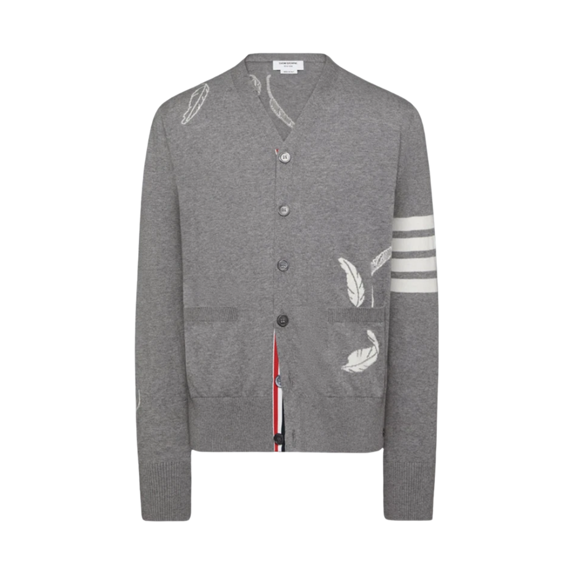 MKC594A Y3039 055 25F [15% 쿠폰] Thom Browne Feather Intarsia 4-Bar Cardigan Light Grey