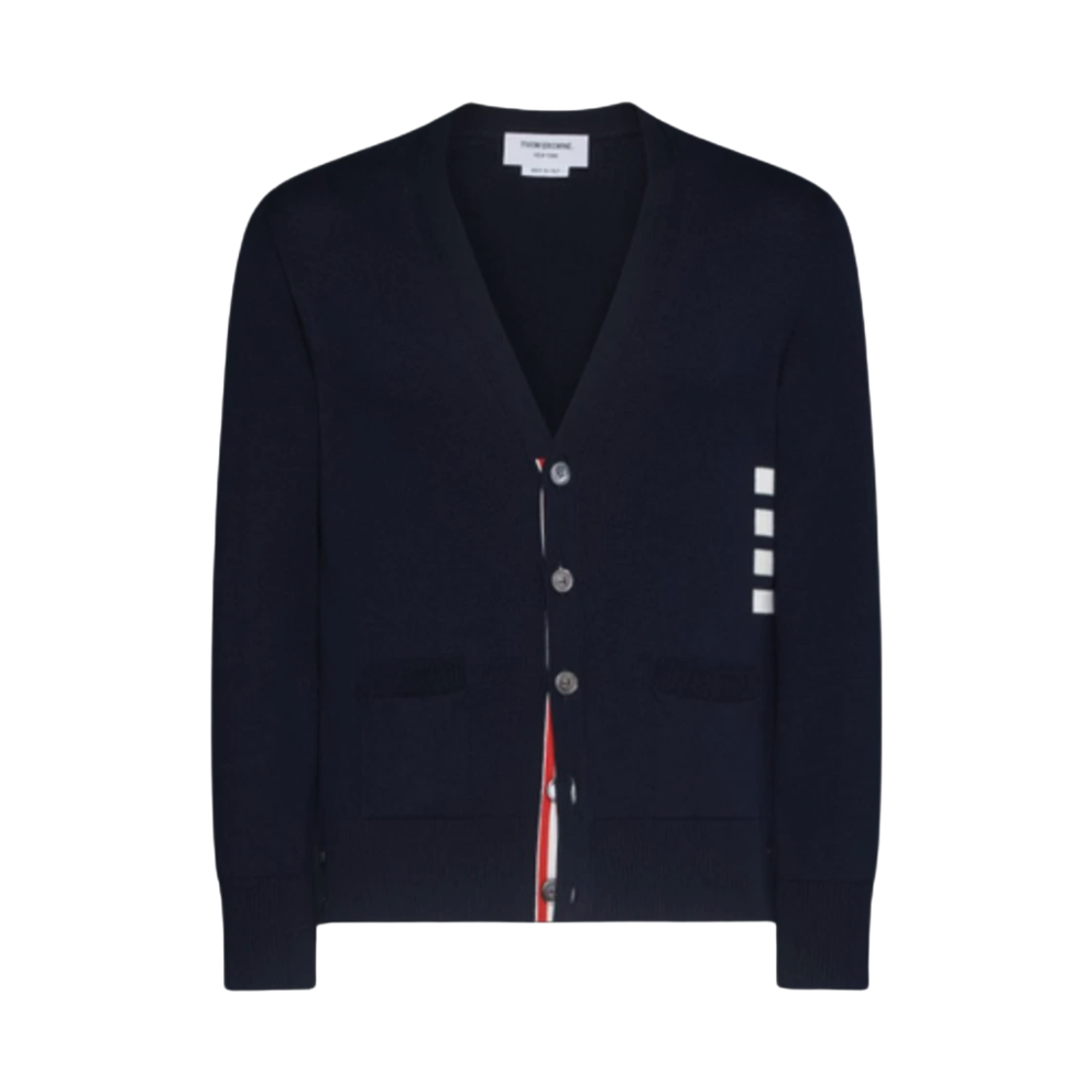 MKC581A Y3043 415 25S [15% 쿠폰] Thom Browne Cotton 4-Bar Relaxed Fit V-Neck Cardigan Blue