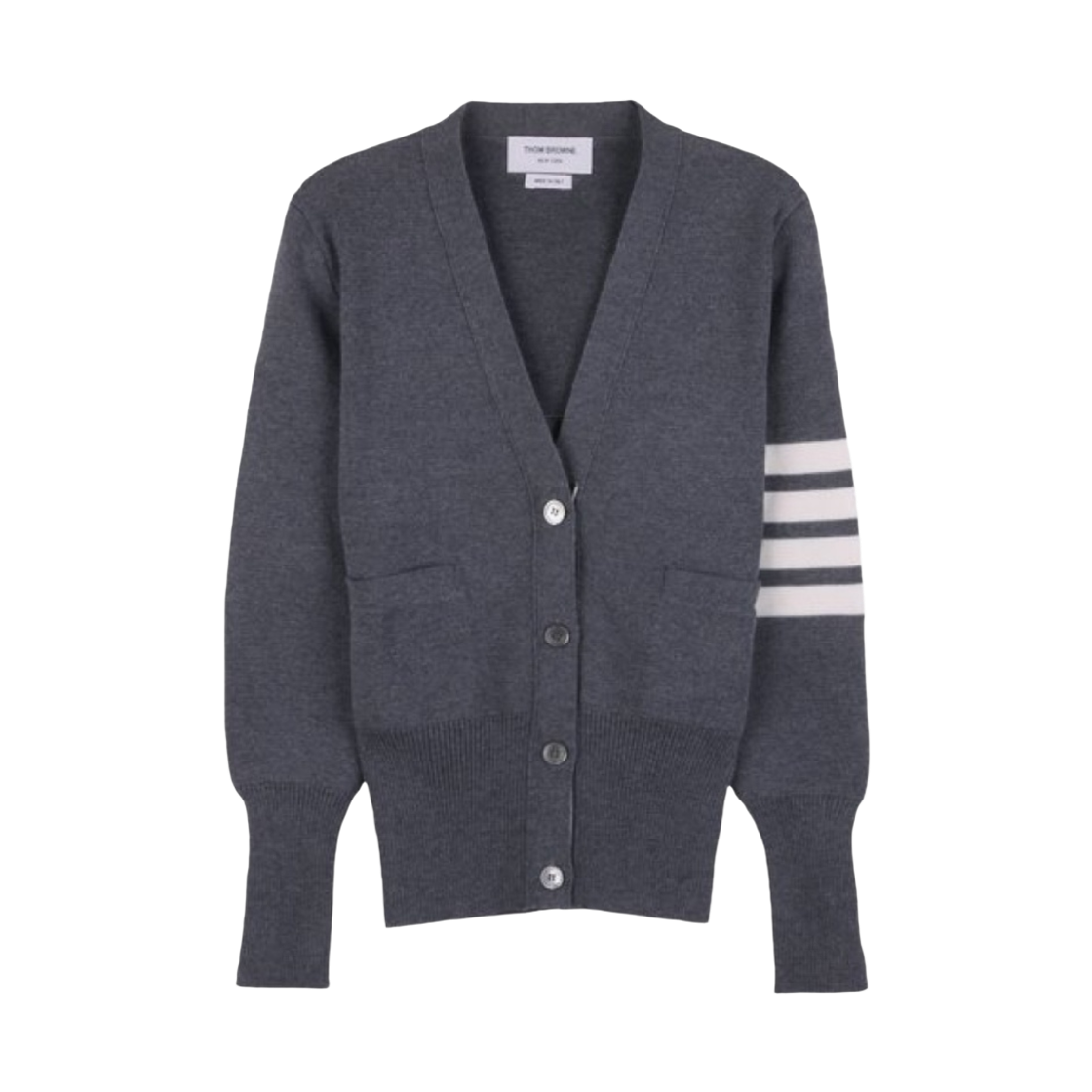 FKC207A 00014 035 26S [15% 쿠폰] (W) Thom Browne Fine Merino Wool Milano Stitch 4-Bar Classic V-Neck Cardigan Medium Grey