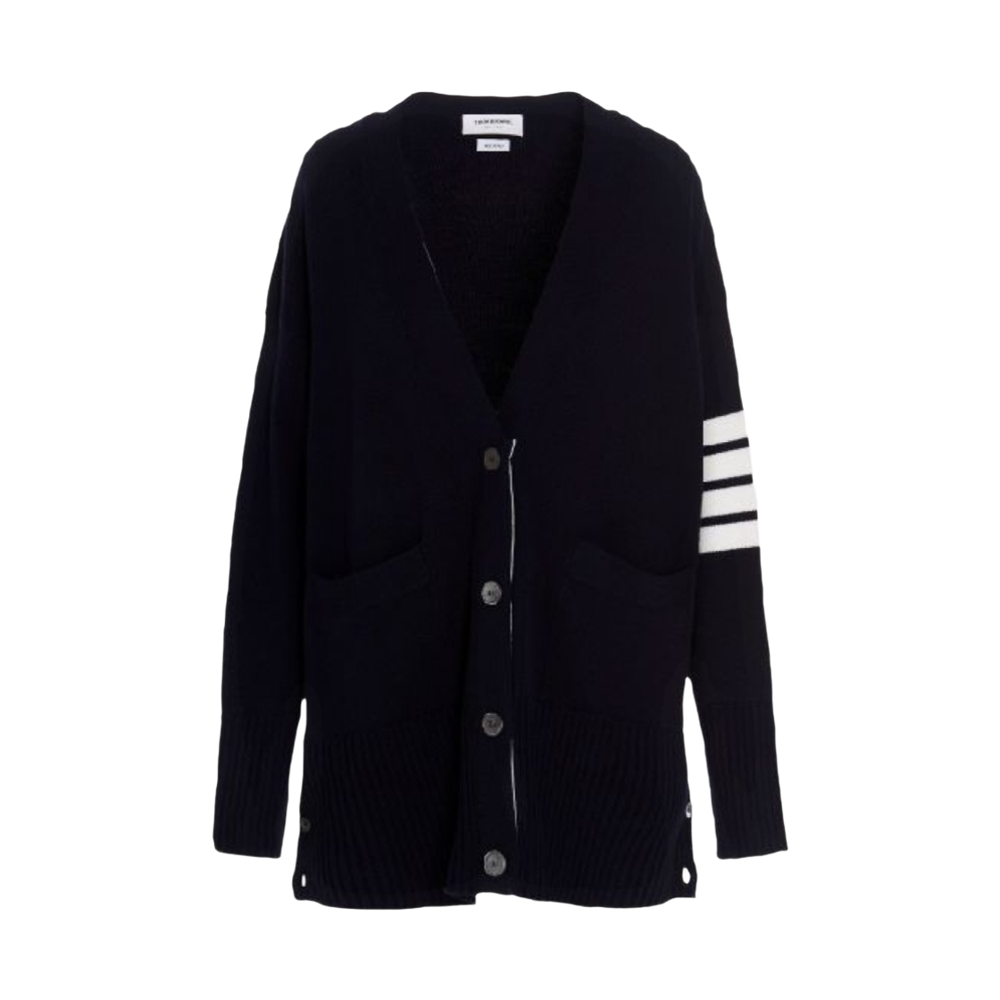 FKC402A Y1002 415 25F [15% 쿠폰] (W) Thom Browne Fine Merino Wool 4-Bar Exaggerated Fit V-Neck Cardigan Navy