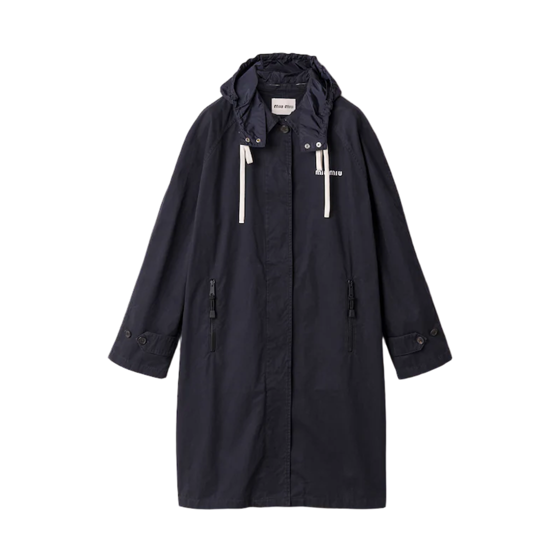 MS2180-19LW-F0008 (W) Miu Miu Single-Breasted Washed Gabardine Coat Navy
