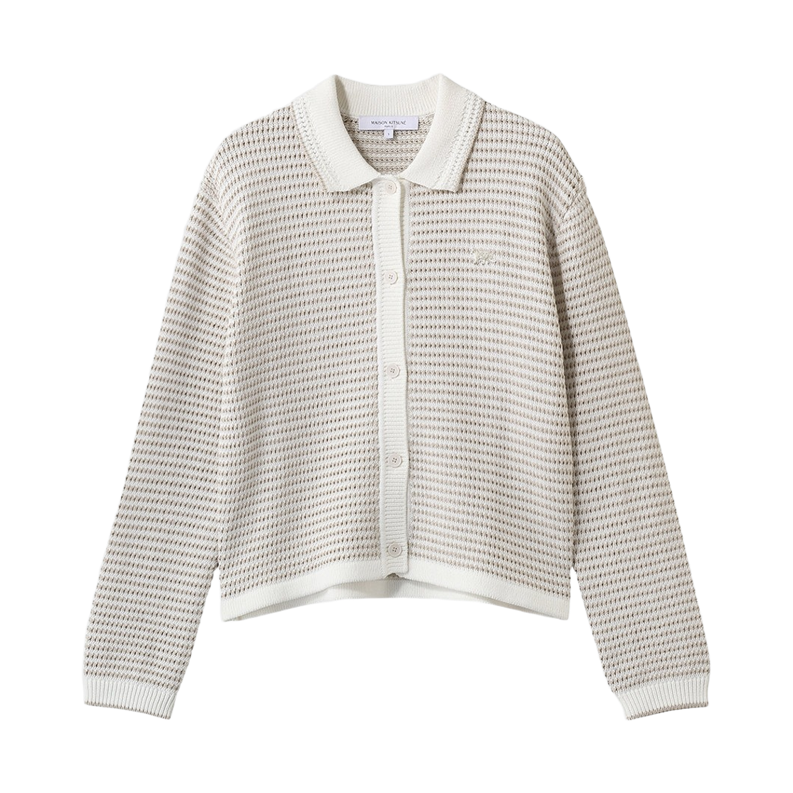 QW00509KT1206 0509 26S [15% 쿠폰] (W) Maison Kitsune Lace Knit Striped Cardigan Ecru Pelican