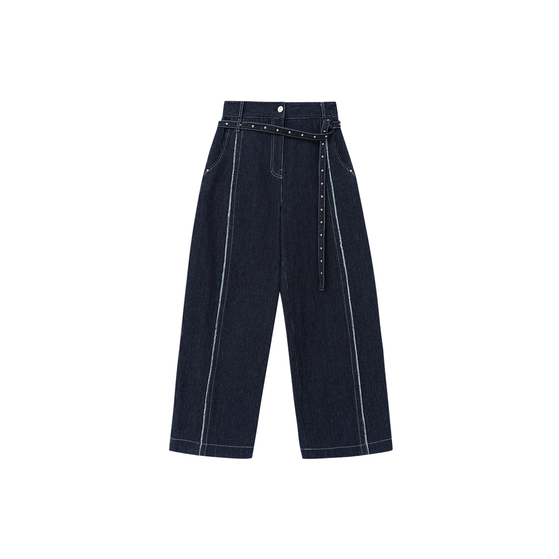 Z26S-WPT06-BL Znuz Stud Belt Stripe Denim Pants - Blue