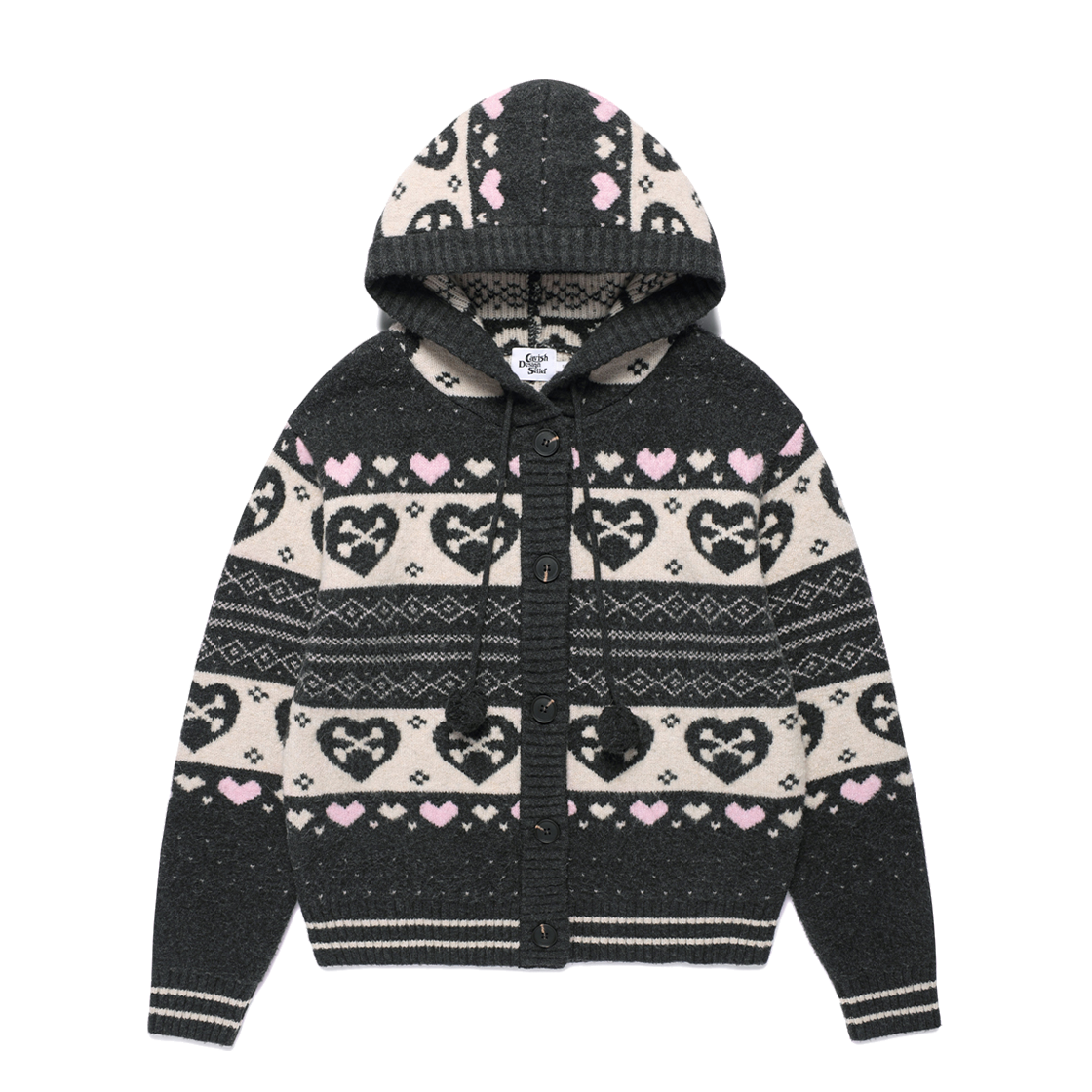 카비시 스컬 하트 노르딕 니트 가디건 차콜(CAVISH Skull Heart Nordic Knit Cardigan Charcoal) - 1