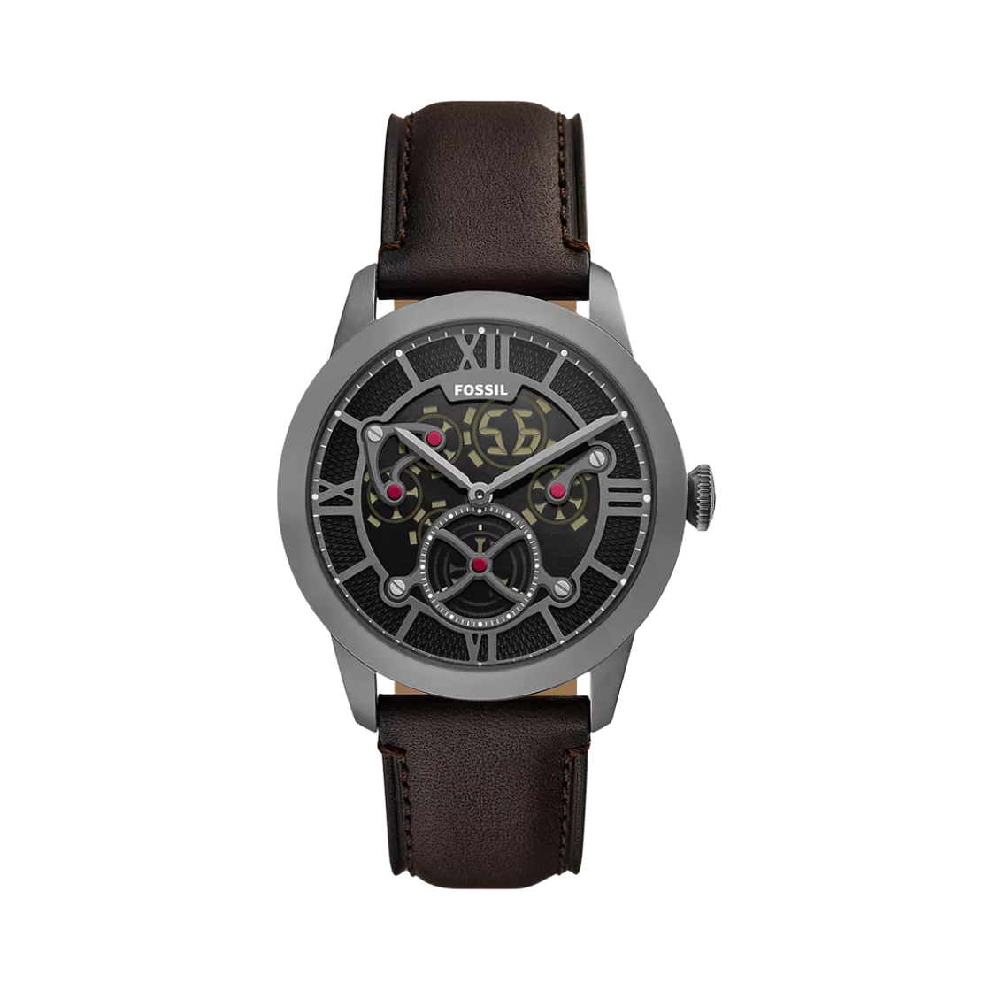 FS6191 Fossil Townsman Big Tic Quartz 42mm Leather Gunmetal Brown