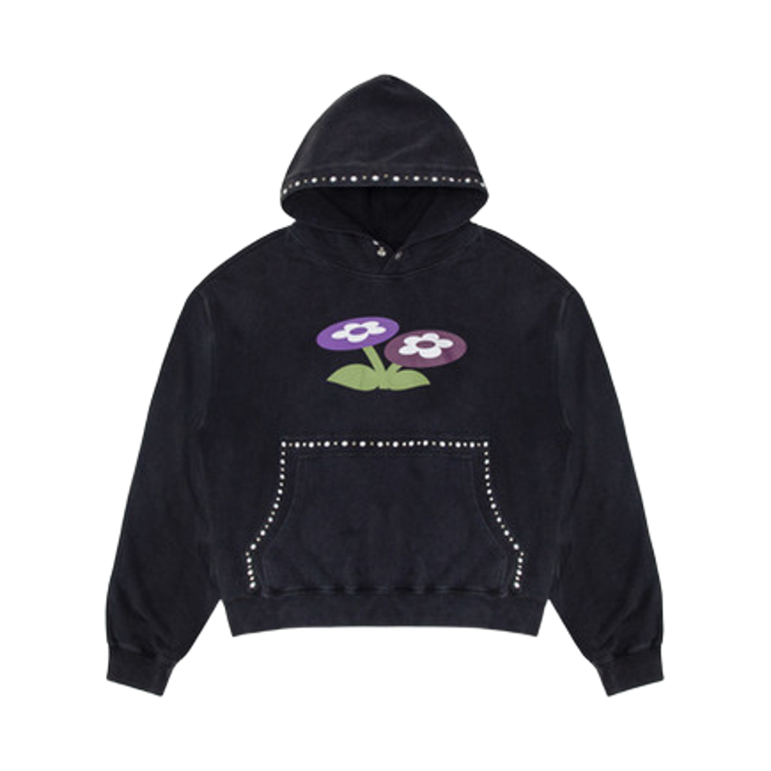 - Vandy The Pink Two Flower Buckle Studded Hoodie Washed Black