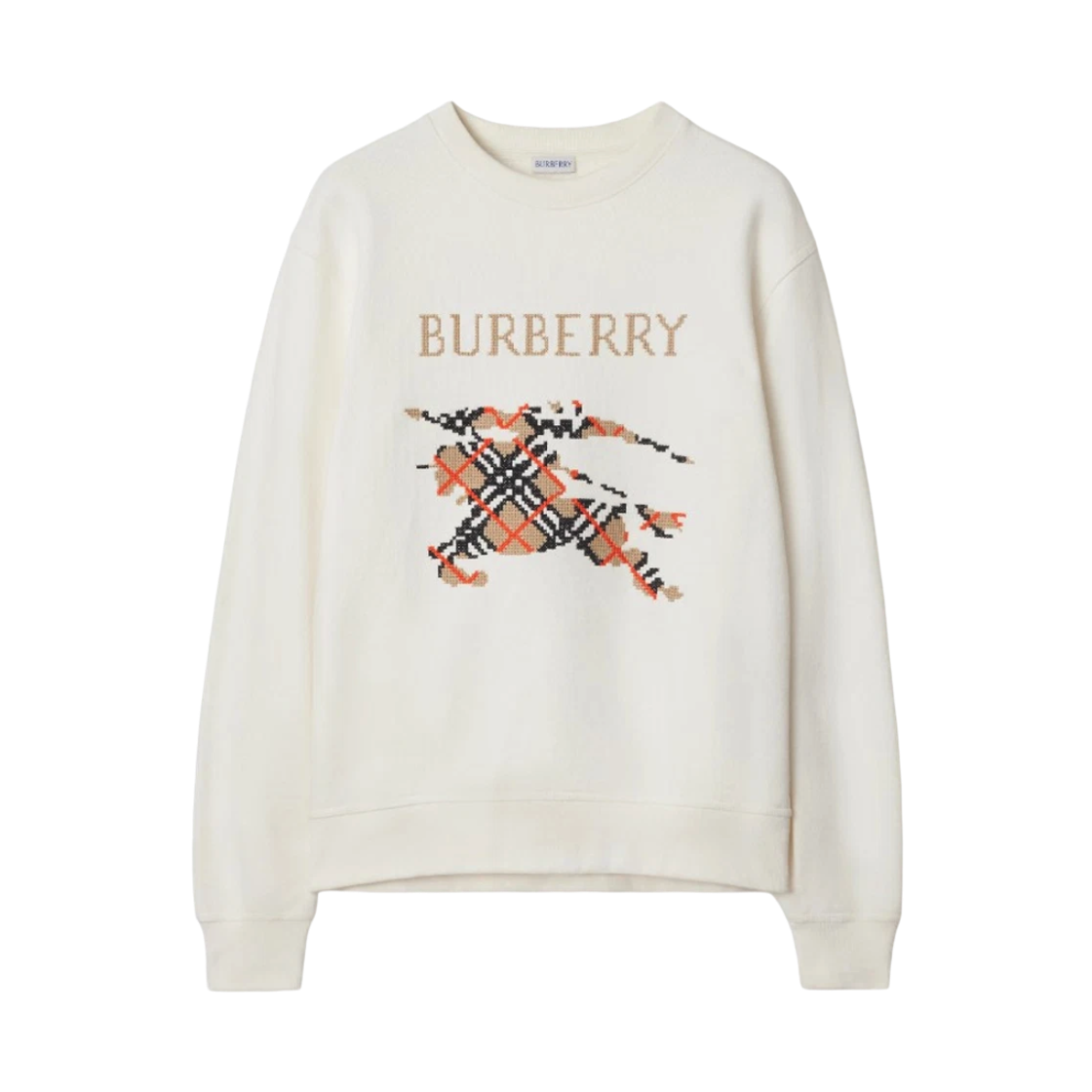 8110547 CHALK 25F [15% 쿠폰] Burberry Relaxed Fit Cross Stitch EKD Cotton Sweatshirt Chalk White