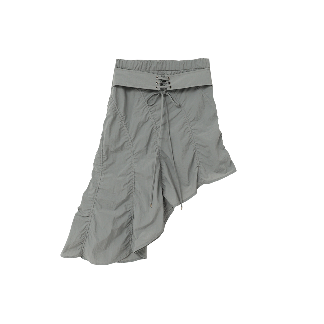 제뉴즈 레이스업 언발란스 웨이브 퍼커링 스커트 - 라이트 그레이(Znuz Lace-Up Unbalance Wave Puckering Skirt - L/Grey)