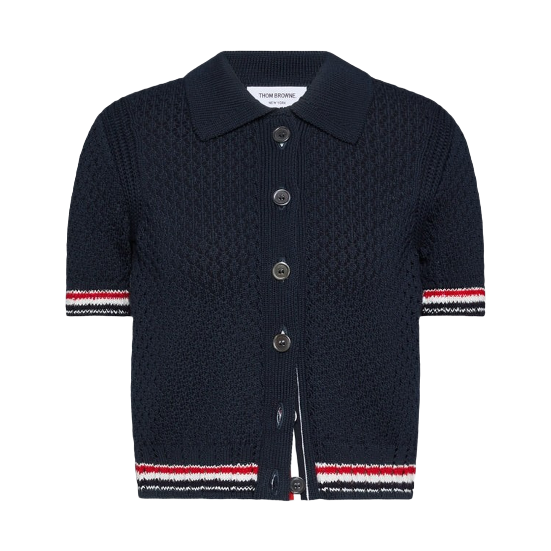FKC694A Y3062 415 26S [15% 쿠폰] (W) Thom Browne Hector Pointelle Short Sleeve Cardigan Navy