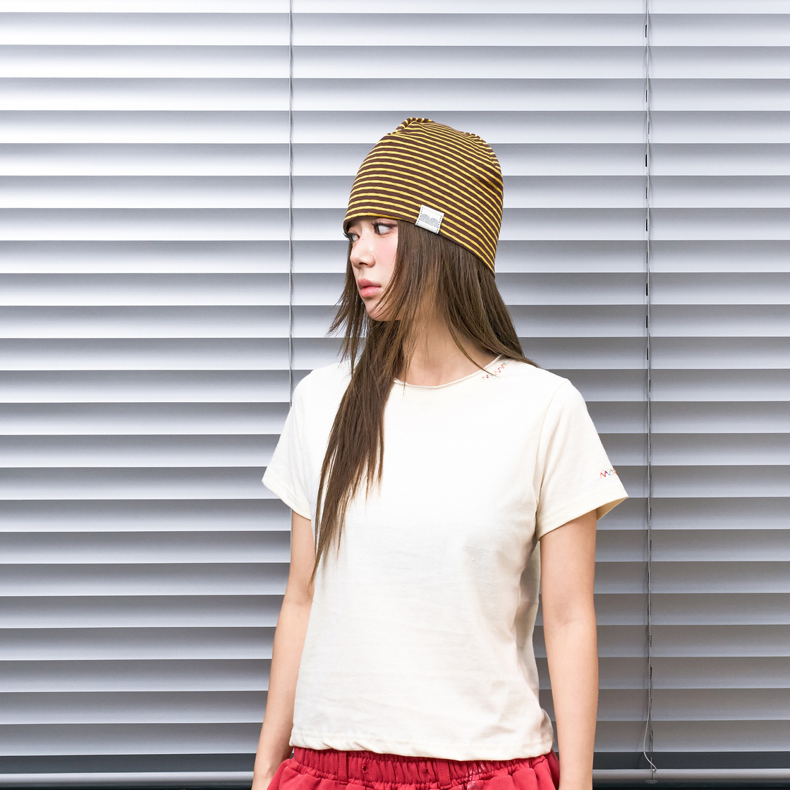 낫뉴 nn 라벨 허니 스트라이프 비니 브라운(Not New nn Label Honey Stripe Beanie Brown) - 3